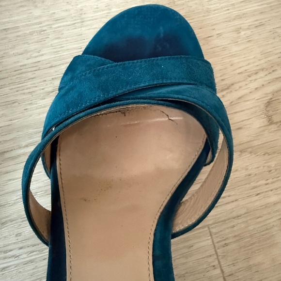 Gianvito Rossi Frida Suede block heeled Sandals ankle strap teal Italy size 38 - Picture 7 of 13
